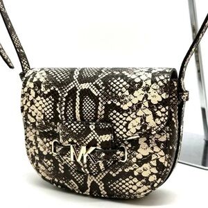 Michael Kors Small Reed Leather Saddle Crossbody Bag Snakeskin Nat/ Light Cream